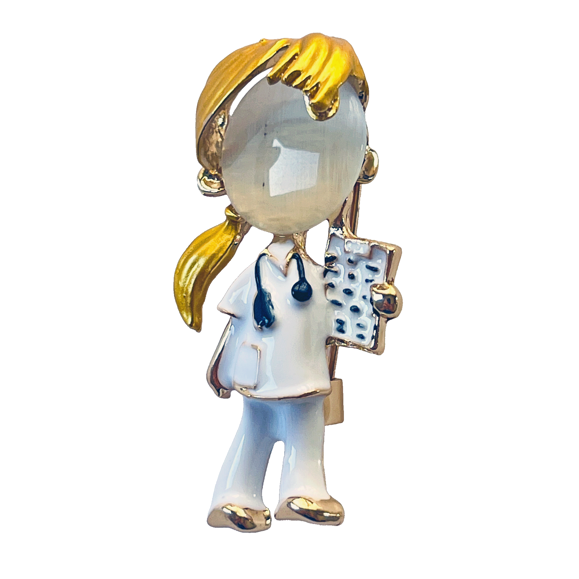 divalya-BR48-blonde-doctor-with-clipboard-brooch-2000x2000 Blonde woman doctor brooch with white coat, stethoscope and clipboard – Divalya jewelry