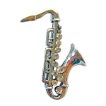 Silver saxophone brooch with clear rhinestones – Divalya jewelry