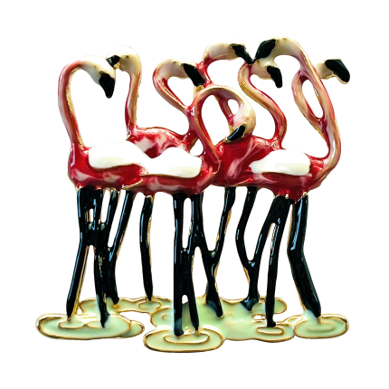 Pink flamingo flock brooch with long black legs – Divalya jewelry
