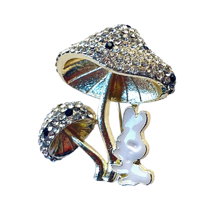 Sparkling crystal mushroom brooch with white enamel bunny – Divalya jewelry