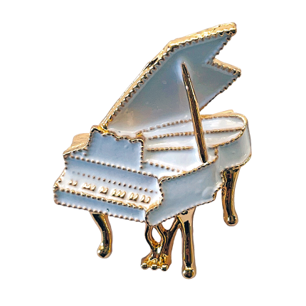 White grand piano brooch with gold details – Divalya jewelry