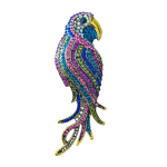 Colorful crystal parrot brooch with long tail on antique gold base – Divalya jewelry