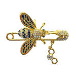 Gold safety pin brooch with sparkling bee and dangling honeycomb charm – Divalya jewelry