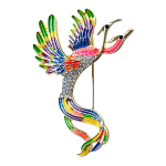 Rainbow phoenix bird brooch with multicolor enamel wings and crystal accents – Divalya jewelry