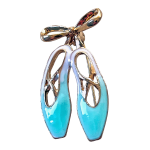 Aqua enamel ballet shoes brooch with gold bow – Divalya jewelry