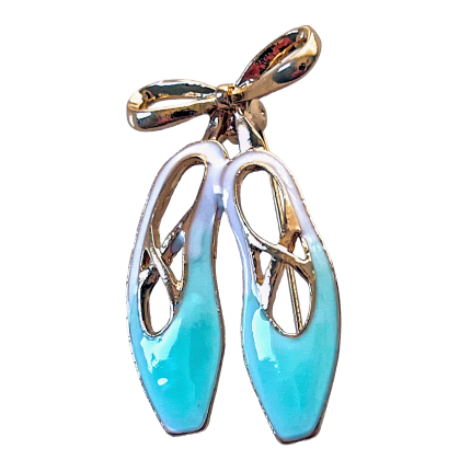 Aqua enamel ballet shoes brooch with gold bow – Divalya jewelry