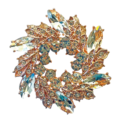 Rose gold wreath brooch with clear marquise and round crystals – Divalya