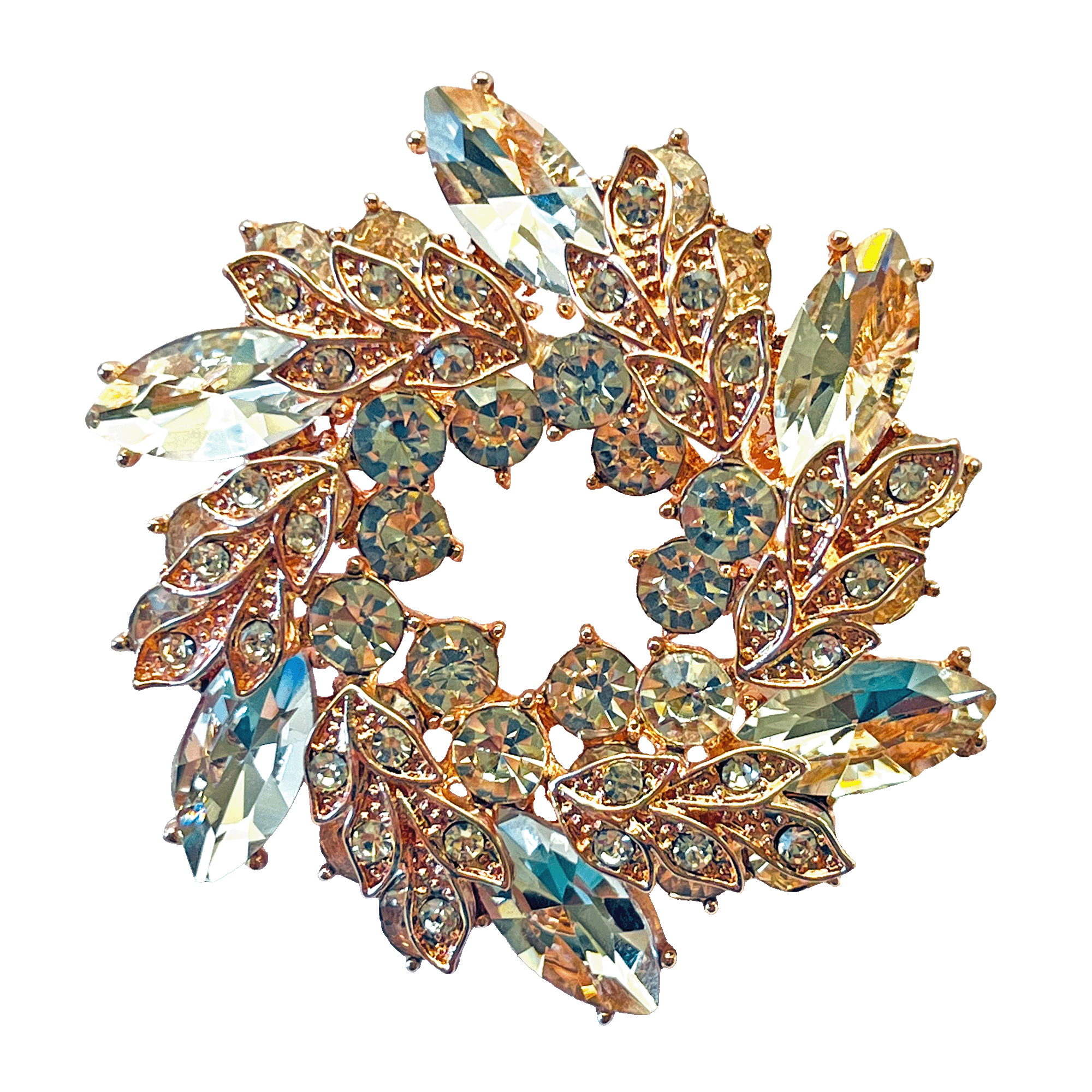 divalya-BR64-crystal-wreath-brooch-rose-gold-2000x2000 Rose gold wreath brooch with clear marquise and round crystals – Divalya