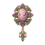 Vintage pink cameo brooch with baroque gold filigree and crystals – Divalya