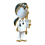 Black-haired nurse enamel brooch with white scrubs, stethoscope and clipboard – Divalya jewelry