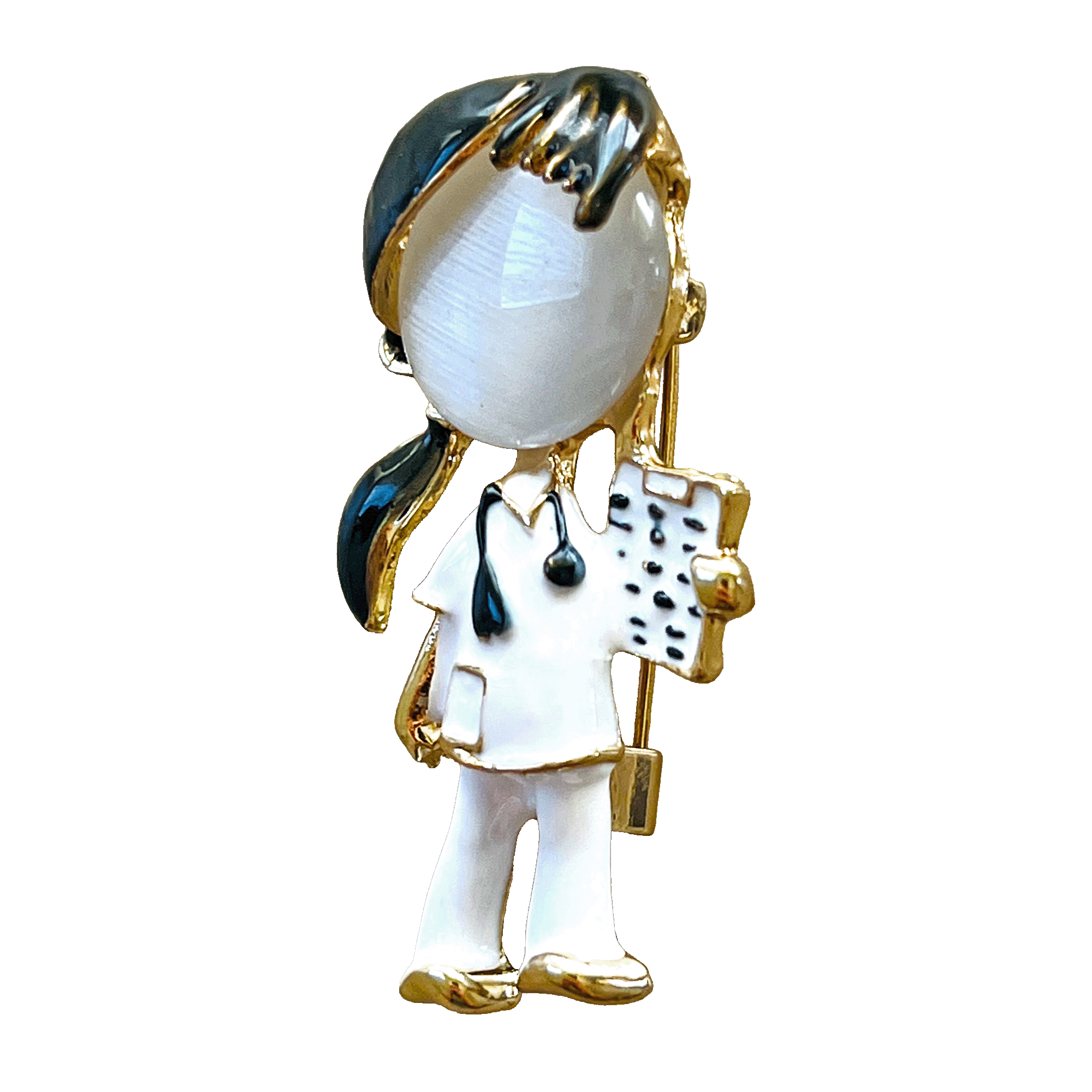 divalya-BR73-black-haired-nurse-stethoscope-clipboard-brooch-2000x2000 Black-haired nurse enamel brooch with white scrubs, stethoscope and clipboard – Divalya jewelry