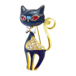 Black cat brooch with red eyes, white bow and crystal heart – Divalya jewelry