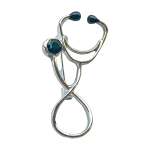 Silver infinity stethoscope brooch with dark crystal – Divalya