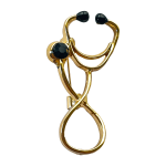Gold infinity stethoscope brooch with black crystal – Divalya