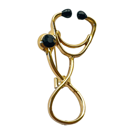 Gold infinity stethoscope brooch with black crystal – Divalya