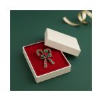 Sparkling Red & Green Crystal Candy Cane Brooch - Image 2